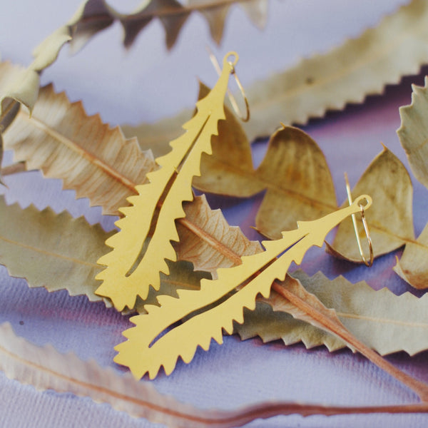 Banksia Leaf Earrings - Gold