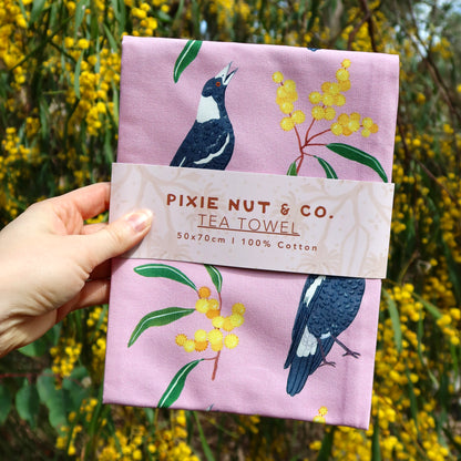 Magpie Wattle Australian Tea Towel