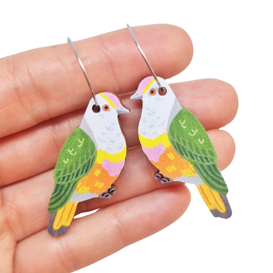 Rose Crowned Fruit Dove Australian Bird Earrings