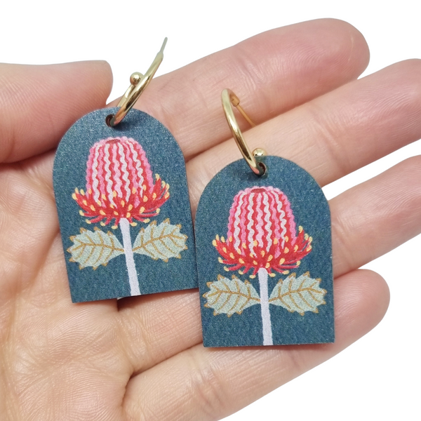Scarlet Banksia Australian Wildflower Earrings