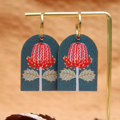Scarlet Banksia Australian Wildflower Earrings