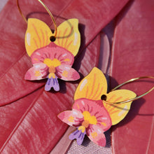 Load image into Gallery viewer, Australian wildflower Donkey Orchid wooden hoop earrings