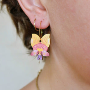 Australian wildflower Donkey Orchid wooden hoop earrings