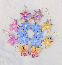 Load image into Gallery viewer, Australian wildflower orchid wooden hoop earrings