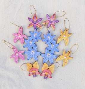 Australian wildflower orchid wooden hoop earrings