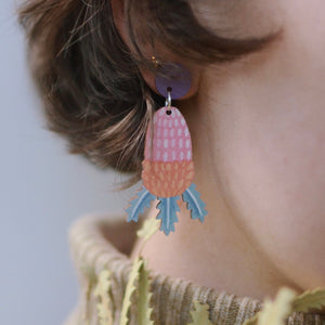 Australian wildflower banksia wooden stud earrings