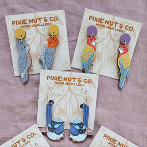 Australian bird eastern rosella wooden stud earrings
