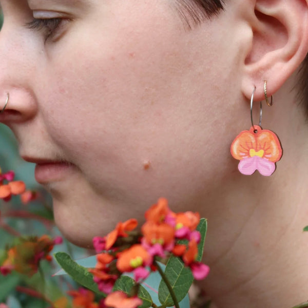 Australian wildflower flame pea wooden hoop earrings