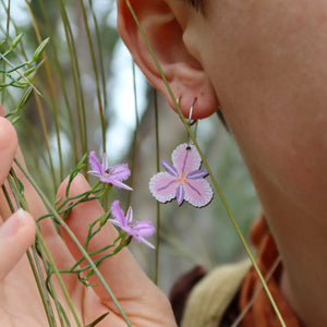 Australian wildflower fringe lily wooden hoop earrings
