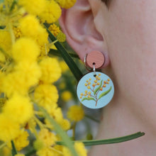 Load image into Gallery viewer, Australian wildflower golden wattle wooden stud earrings