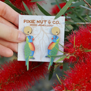 Australian bird rainbow lorikeet wooden stud earrings